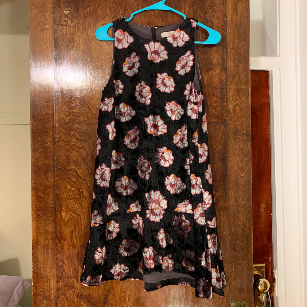 Loft Floral Velvet Dress with Drop Waist